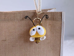 Handmade Crochet Bee Keychain Set - Cute Bag Charm, Car Pendant, Unique Gift for Her, Mom, Friends - Smiling, Mini & Big-Eyed Bees