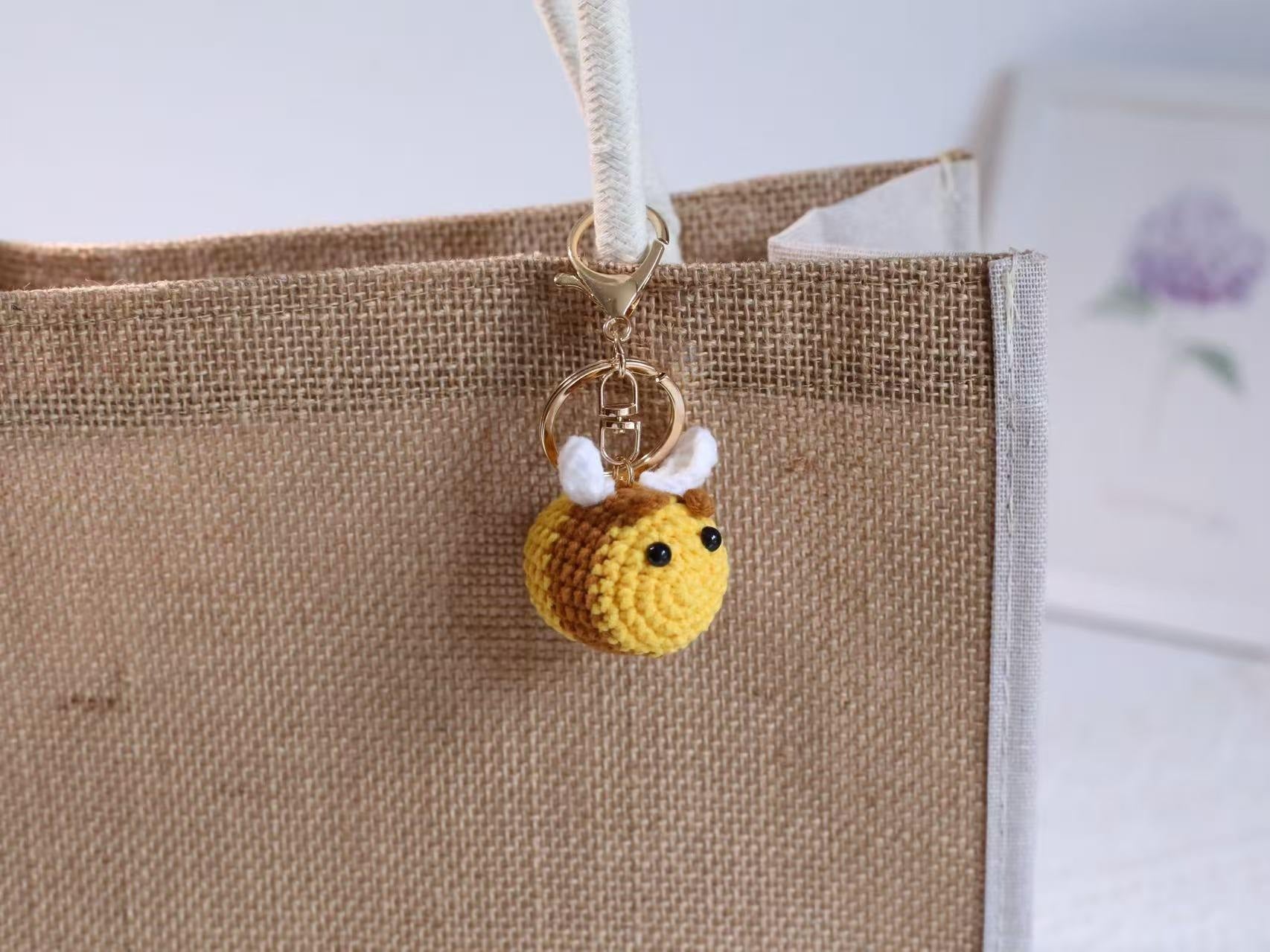 Handmade Crochet Bee Keychain Set - Cute Bag Charm, Car Pendant, Unique Gift for Her, Mom, Friends - Smiling, Mini & Big-Eyed Bees