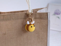 Handmade Crochet Bee Keychain Set - Cute Bag Charm, Car Pendant, Unique Gift for Her, Mom, Friends - Smiling, Mini & Big-Eyed Bees