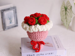 Handmade Crochet Chenille Rose Bouquet: Bright Colors, Ready to Gift