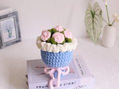 Handmade Crochet Chenille Rose Bouquet: Bright Colors, Ready to Gift