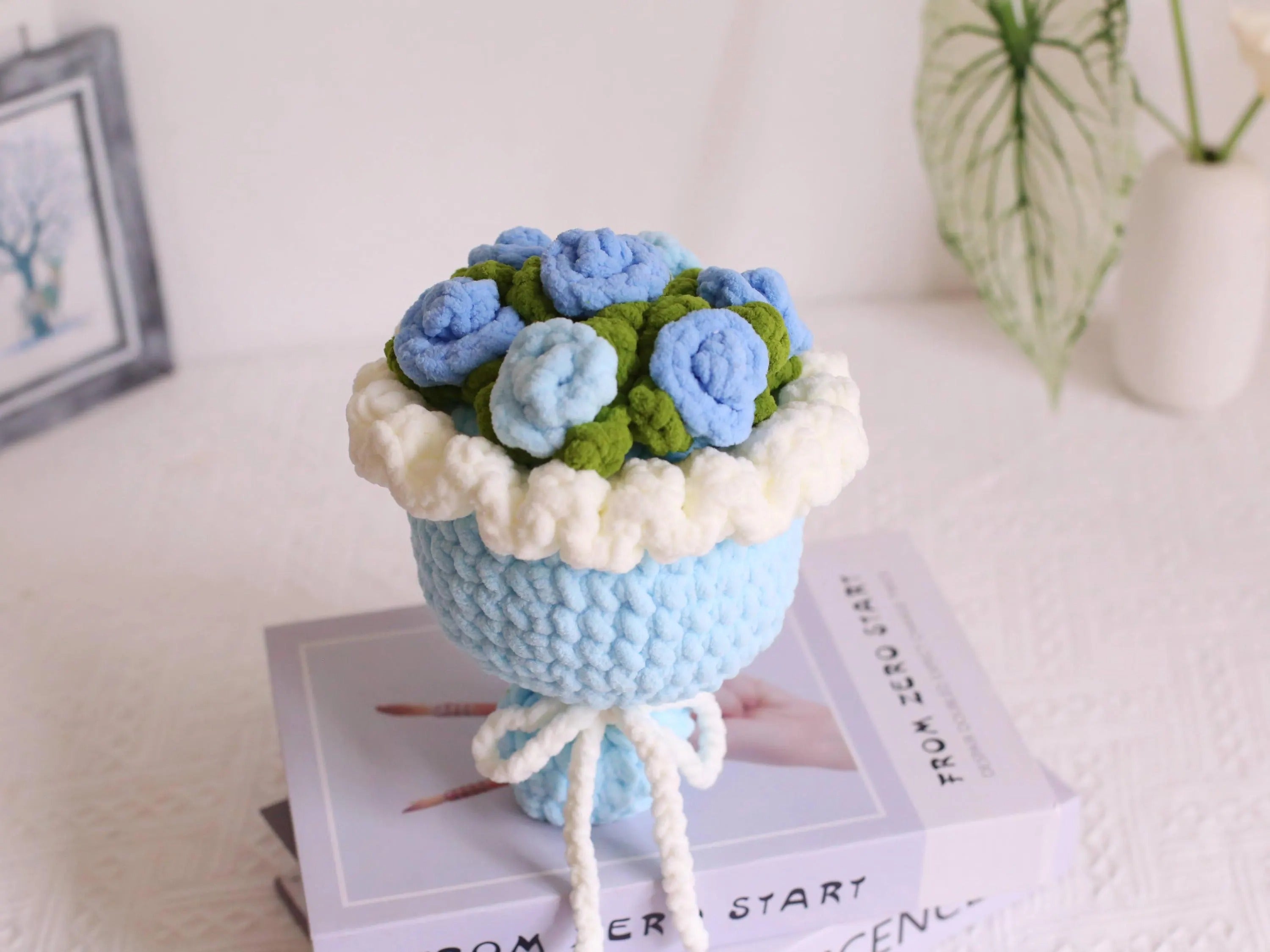 Handmade Crochet Chenille Rose Bouquet: Bright Colors, Ready to Gift