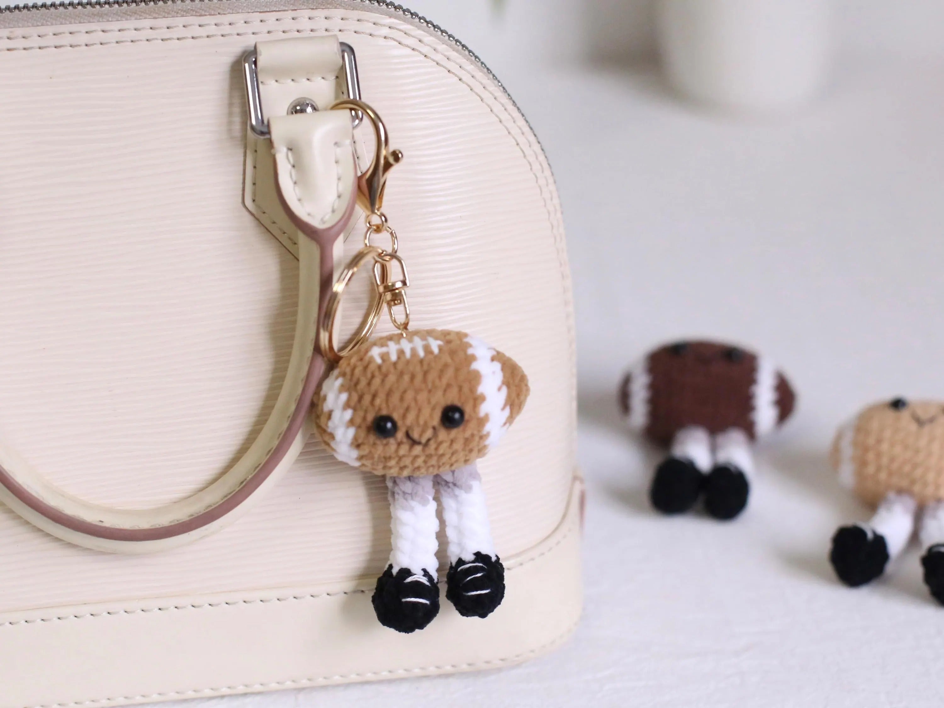 Adorable Crochet Football Plush Charm, Handmade Sports Keychain or Bag Accessory, Cute Gift for Birthday, Christmas, Car Decor