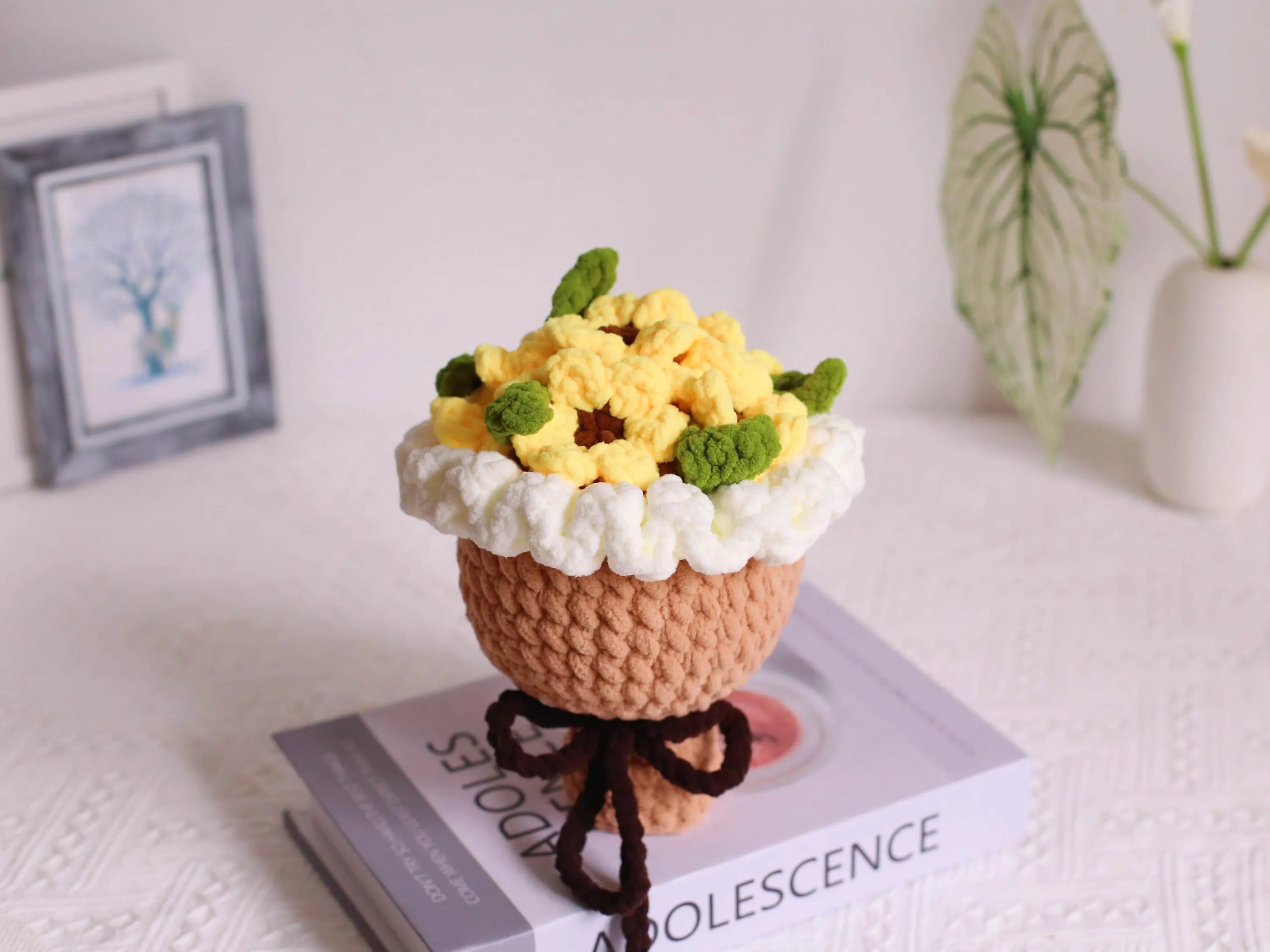 Handmade Crochet Chenille Rose Bouquet: Bright Colors, Ready to Gift