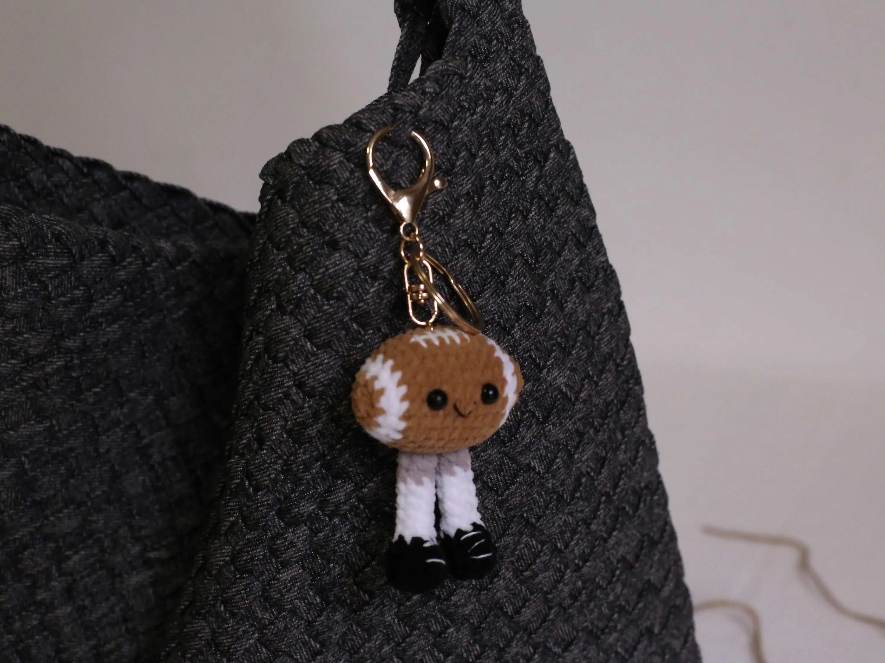 Adorable Crochet Football Plush Charm, Handmade Sports Keychain or Bag Accessory, Cute Gift for Birthday, Christmas, Car Decor