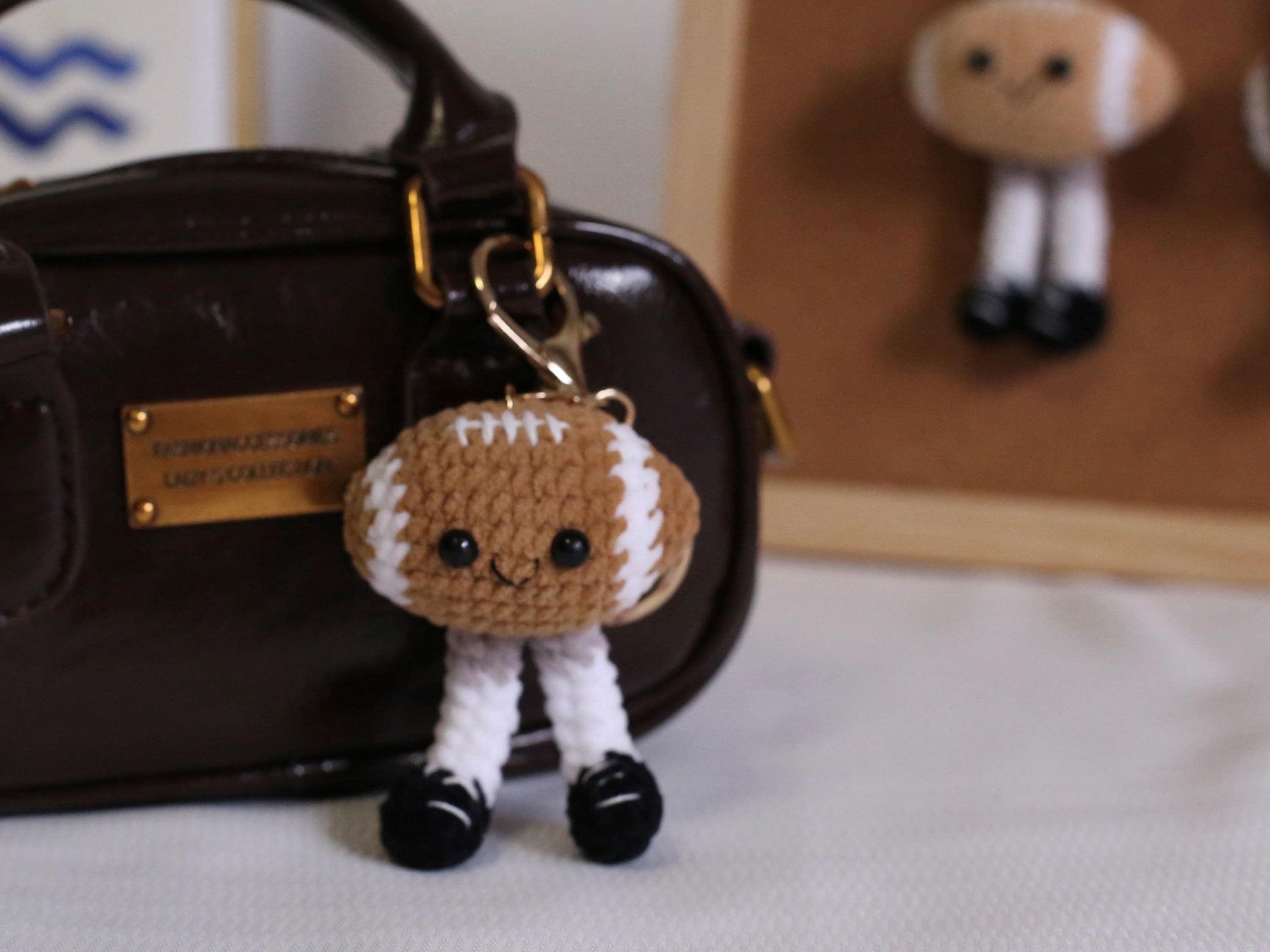 Adorable Crochet Football Plush Charm, Handmade Sports Keychain or Bag Accessory, Cute Gift for Birthday, Christmas, Car Decor