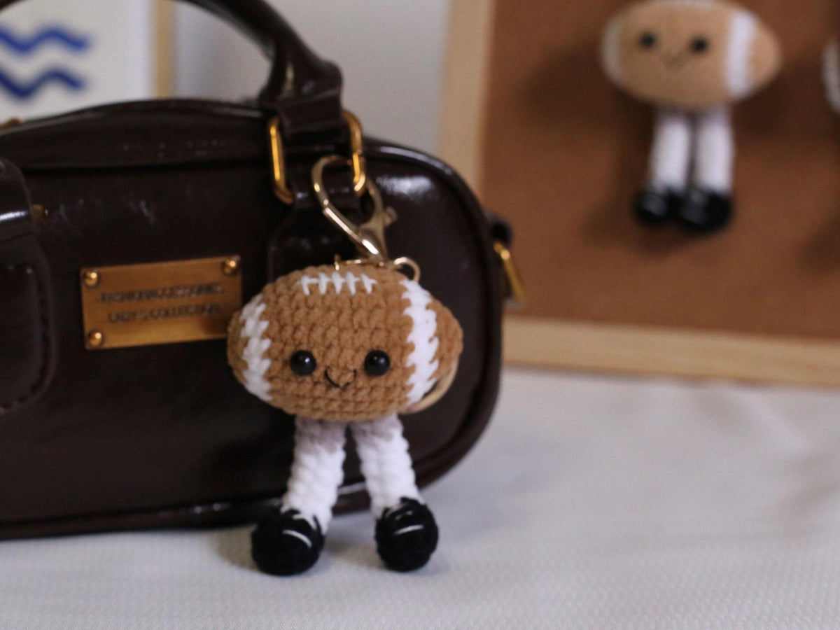 Adorable Crochet Football Plush Charm, Handmade Sports Keychain or Bag Accessory, Cute Gift for Birthday, Christmas, Car Decor