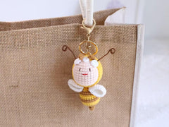 Handmade Crochet Bee Keychain Set - Cute Bag Charm, Car Pendant, Unique Gift for Her, Mom, Friends - Smiling, Mini & Big-Eyed Bees