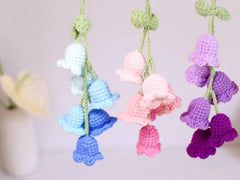 Crochet Bell Flower Car Charm Set: Handmade Cotton Gradient Decoration