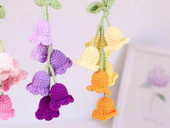 Crochet Bell Flower Car Charm Set: Handmade Cotton Gradient Decoration
