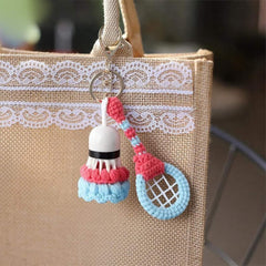 Handmade Crochet Badminton Keychain Set – 6 Colorful Racket Bag Charms, Sporty Gift for Friends, Car Hanger, Cute Handmade Accessory