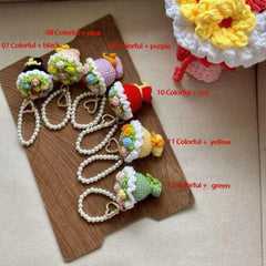 Crochet Flower Bouquet Car Charm: Handmade Cotton Yarn Keychain