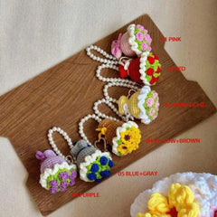 Crochet Flower Bouquet Car Charm: Handmade Cotton Yarn Keychain