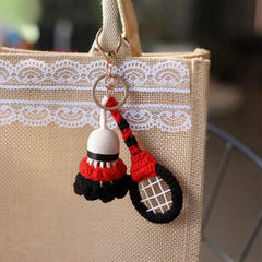 Handmade Crochet Badminton Keychain Set – 6 Colorful Racket Bag Charms, Sporty Gift for Friends, Car Hanger, Cute Handmade Accessory