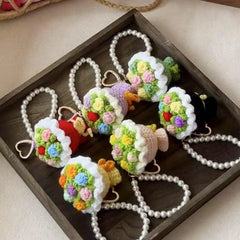 Crochet Flower Bouquet Car Charm: Handmade Cotton Yarn Keychain