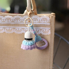 Handmade Crochet Badminton Keychain Set – 6 Colorful Racket Bag Charms, Sporty Gift for Friends, Car Hanger, Cute Handmade Accessory