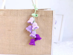 Crochet Bell Flower Car Charm Set: Handmade Cotton Gradient Decoration