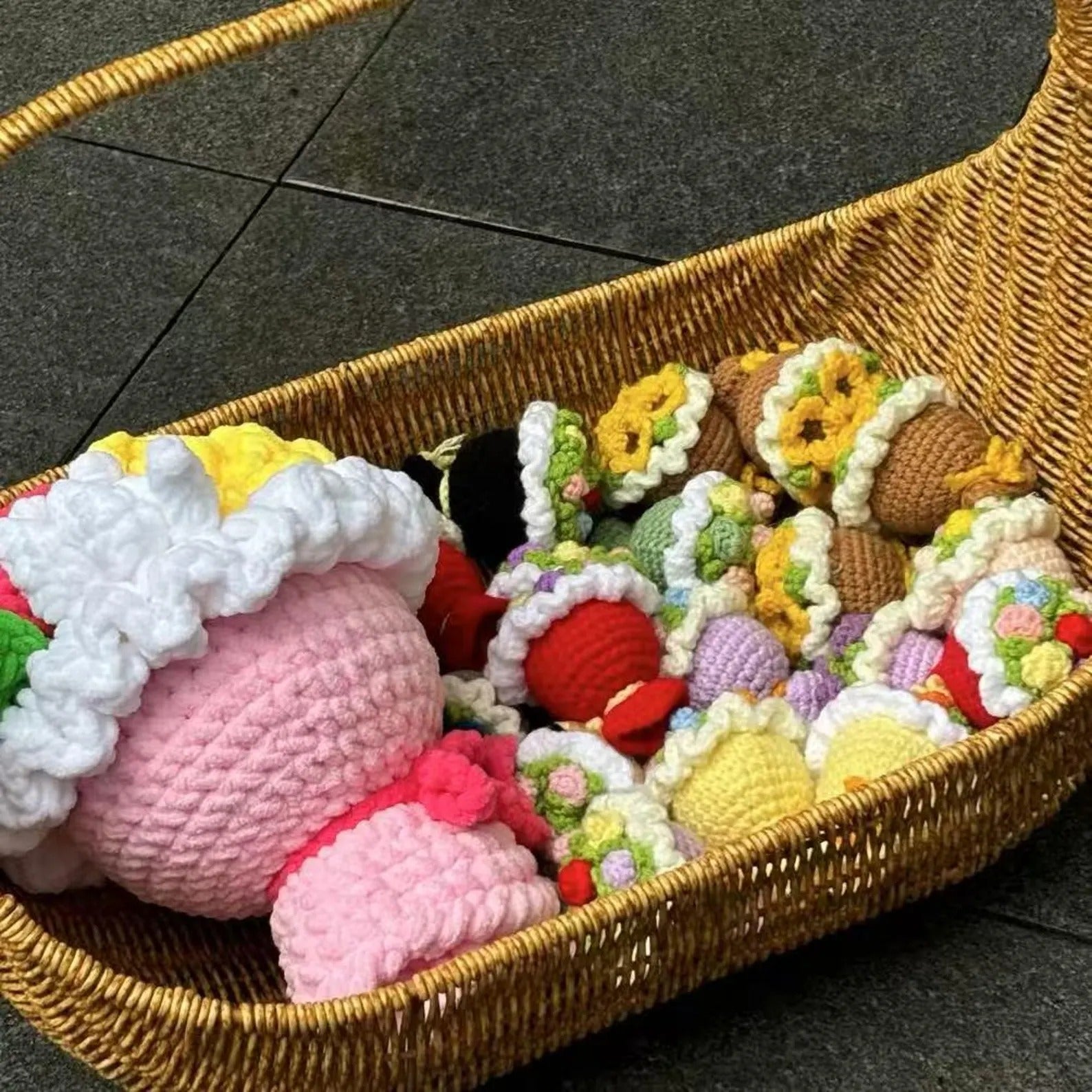 Crochet Flower Bouquet Car Charm: Handmade Cotton Yarn Keychain